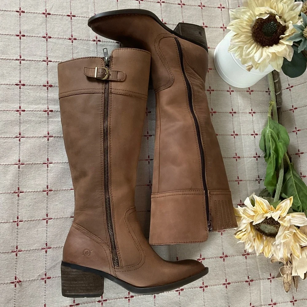 BORN Fannar Distressed Brown Leather Knee High Boots Size 6 NWOB Riding Boots - Picture 8 of 12